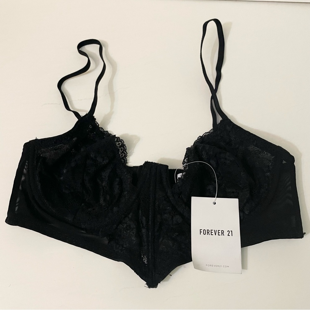 Forever 21 Black Lace Corset Bustier Bra Top Medium